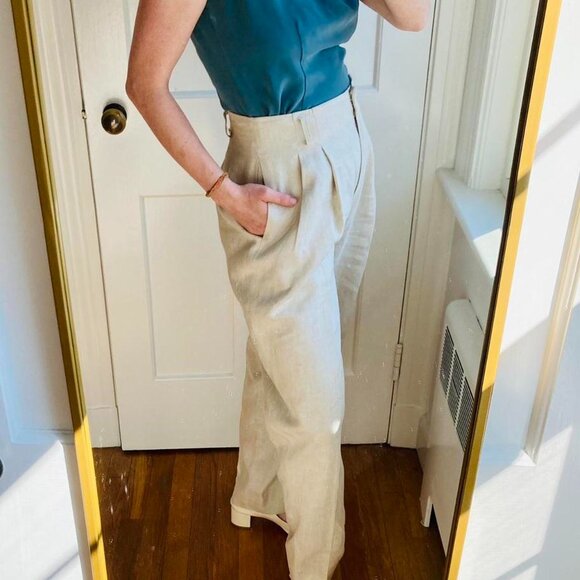 100% linen Lord & Taylor Petites brand pleated high-waisted pants - Picture 5 of 6